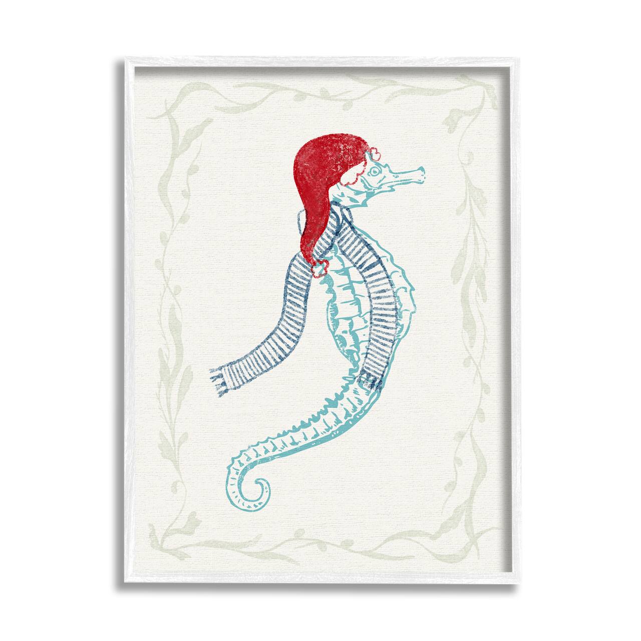 Stupell Industries Coastal Christmas Seahorse Santa Framed Giclee Art